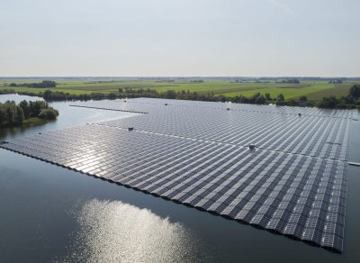 A floating solarfarm that has just been completed, Nij Beets, Friesland, The Netherlands